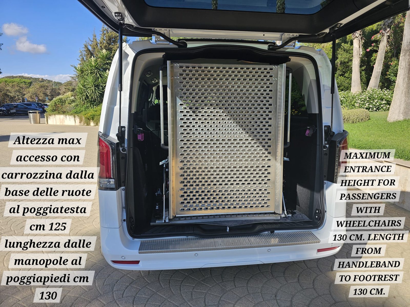 Wide view of the equipped rear cabin of the minivan